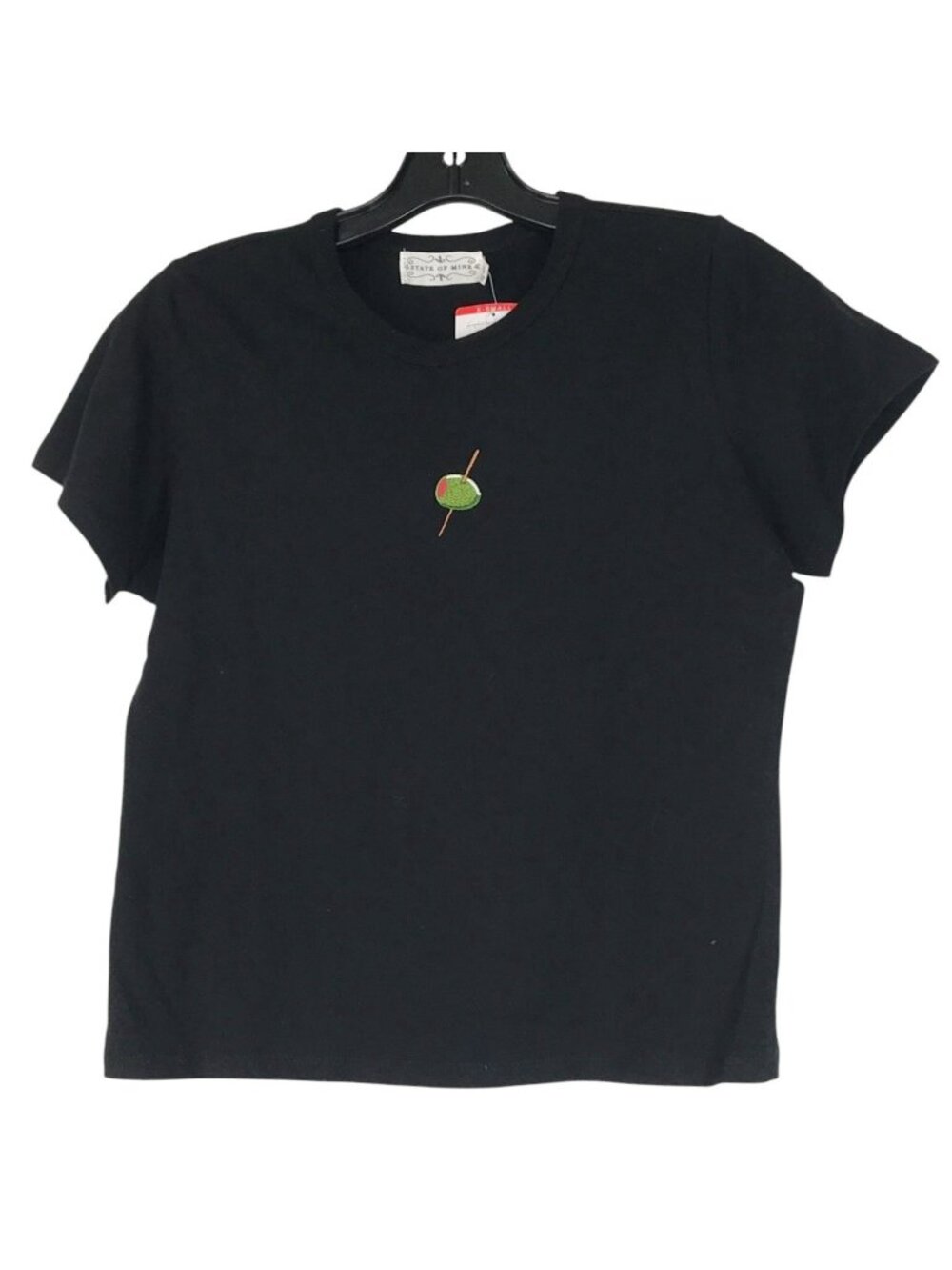 State of Mine T Shirt Womens Size XS Short Sleeve Black Embroidered Olive